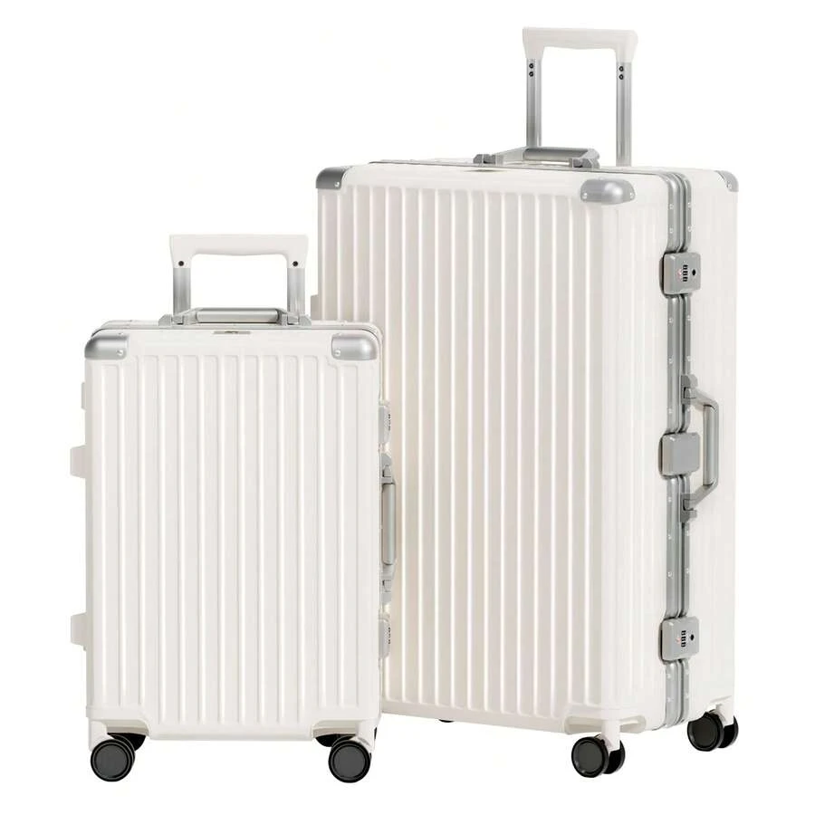 Luggage Set 20+28 Inch 2 Piece Aluminum Frame , ABS+PC Hard Shell Lightweight Rolling Suitcase With Universal Wheels & TSA Lock For Travel & Business White - 白色 - 查看 1