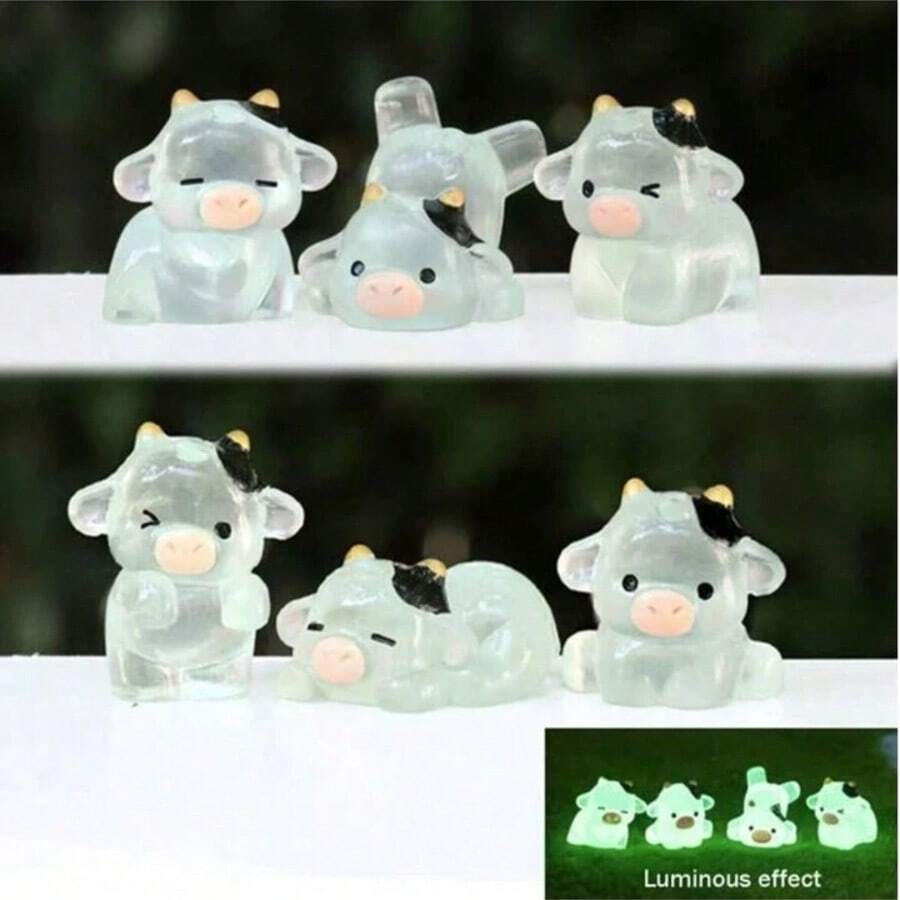 1/3/6/10个装夜光透明迷你奶牛摆件，颜色/款式/尺寸随机，微景观装饰收藏品