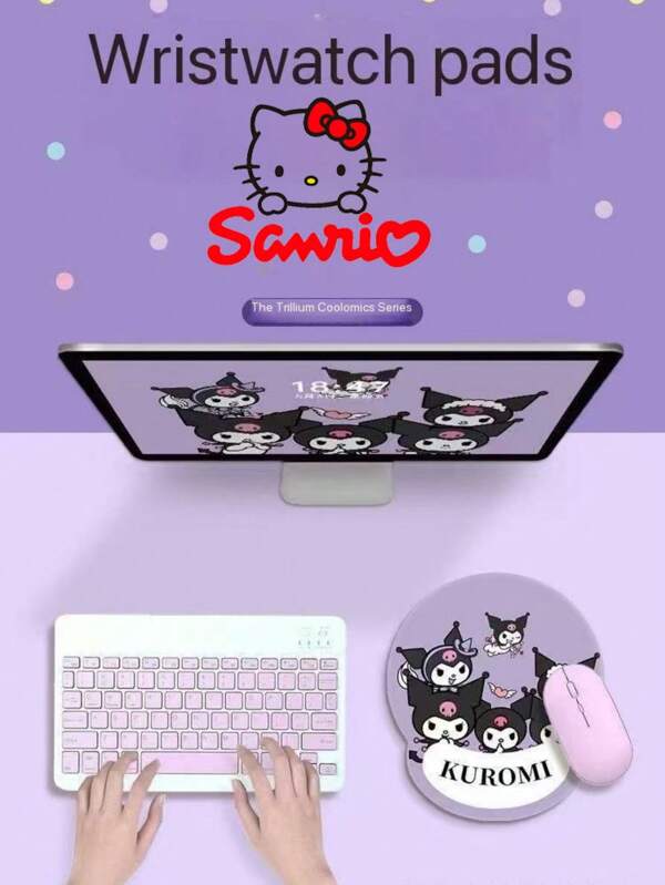 Sanrio 1pc Kuromi Series Dark Mode Mouse Pad Small Mat With Wrist Rest Pad, Non-Slip Desk Keyboard Hand Holder For Dorm,School Supplies,Back To School