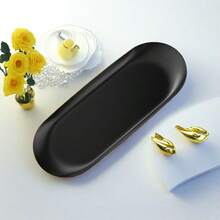 1 件不锈钢黑色椭圆形托盘，用于化妆品和珠宝的桌面整理盘，金属餐盘，返校 - 黑色 - 查看 6