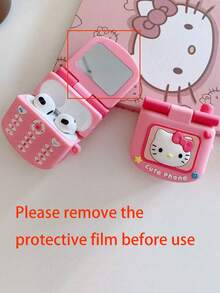 Sanrio 1PC Cute Creative Phone Kitty Cat Silicone APPLE Bluetooth Earphone Case With Makeup Mirror Compatible With AIRPODS 1/2/3/4/Pro/Pro2(Nd)/Pro3(Rd)