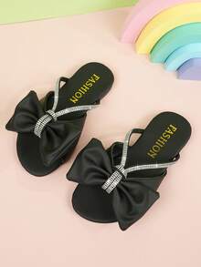 2025春夏儿童时尚休闲户外装钻石蝴蝶结凉鞋，儿童拖鞋沙滩人字拖 - 黑色 - 查看 3