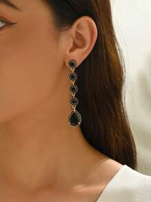 1 Pair Fashionable Personality Long Rhinestone Waterdrop Clip-On Earrings For Women, Suitable For Daily Wear And Parties