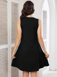 Women's Summer Sleeveless Crew Neck Midi Dresses Casual Loose Fitted Sundress With Pockets - A01-黑色 - 查看 5