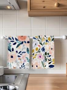 2pcs Floral Pattern Dish Towels For Kitchen, Farmhouse Decoration Hand Towels, Dish Cloths, Tea Towels For Kitchen Dining Room Table