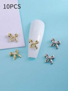 10 pezzi di decorazioni per unghie con perle e fiocchi, accessori arte di unghie in metallo 3D con perle, in oro e argento, gioielli per unghie 3D, forniture per unghie, adatte per saloni di manicure e uso personale