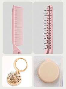 2pcs Set - Mini Folding Hair Brush With Mirror, Suitable For Women, Men And Children, Includes Soft Nylon Bristle Brush And Portable Hair Brush With Mirror For Wallet And Travel