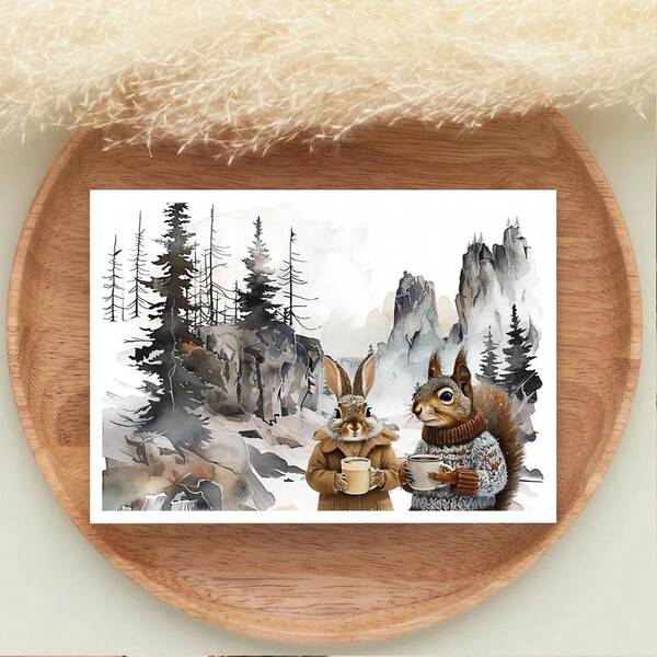 1 pièce Carte de vœux Café du matin avec enveloppe, carte nature fantaisiste, carte de remerciement, carte pour toute occasion, carte faune