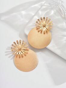 1 Pair Elegant Geometric Frosted Circle & Flower Shaped Earrings For Women, Suitable For Casual Daily Wear