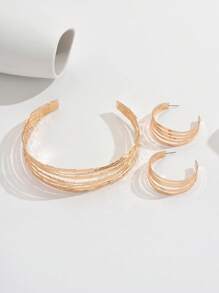3pcs/Set Elegant Classic Glossy Geometric Lines Multi-Layer C-Shaped Earrings & Necklace Set For Women