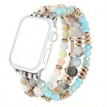 1 件手工串珠表带，兼容 41/40/38/42/44/45/46/49 毫米，闪亮水晶和宝石串珠松紧带，佩戴方便舒适，手链式表带适合 Apple SE/10/9/8/7/6/5/4/3/2/1 系列，礼物（仅表带） - 彩色 - 查看 4