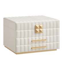 SONGMICS HOME ANAH Colección - Caja Joyero de 3 Capas con Espejo, Organizador Joyas con 2 Cajones, MJBC183W01 - Nube blanca - Ver 2
