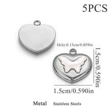 5 件 304 不锈钢时尚心形蝴蝶圆形吊坠 DIY 项链耳环手链珠宝配饰制作礼物 - 吊墜 - 查看 12