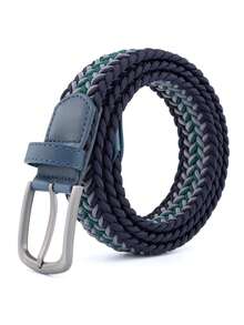 时尚弹力编织腰带，金属扣小麦纹理腰带，柔软透气，可调节扣合，休闲高尔夫腰带