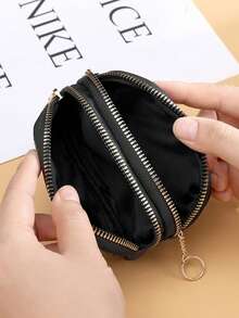 Rhombus Embroidered Coin Purse Double Layer Zipper Key Organizer Large Capacity Double Zipper Card Holder For Women Wallet Mini Wallet Purse Wallet Coin Wallet