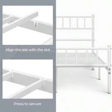 Double Metal Bed Frame 4ft6 Modern Style Bed With Headboard And Footboard Solid Slatted Bed Base White - White - View 7