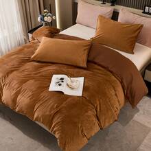 Burnt Orange Velvet Duvet Cover Set King Size Solid Rust Velvet Bedding Set Soft Plush Shaggy Warm Flannel Quilt Cover Caramel Terracotta Duvet Cover - Burnt Orange - View 4