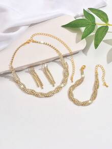 Gorgeous Retro Palace Twisted Crystal Rhinestone Necklace Earrings Set For Wife Wedding Anniversary Girl Friend Valentines Gift - Silver - View 9