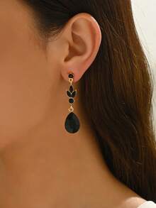 1 对时尚长款水钻耳环，适合女士日常佩戴、派对、聚会 - 黑色 - 查看 3