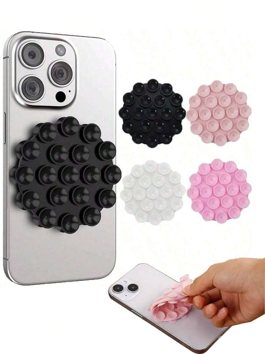 1 Giá đỡ silicon hình tròn di động có keo dính hai mặt với 19 giác hút cho điện thoại/máy tính bảng, dùng cho phòng tắm, nhà bếp, gương - Nhiều màu - Xem 1