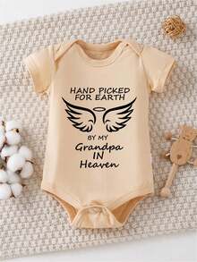 Baby , Hand-Picked By My Grandpa In Heaven, With Letter Prints, Available In Multiple Colors, 100% Cotton, Suitable For Daily Wear - Khaki - View 1