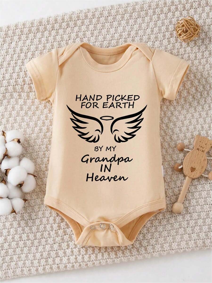 Baby , Hand-Picked By My Grandpa In Heaven, With Letter Prints, Available In Multiple Colors, 100% Cotton, Suitable For Daily Wear - Khaki - View 1