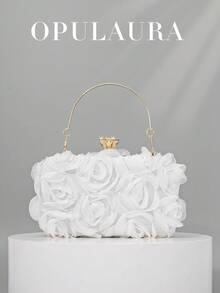 OpulAura 优雅玫瑰花朵图案晚宴包、女士派对钱包、甜美女孩斜挎包、纯色迷你盒包、新娘手拿包（图案随机）、情人节