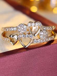 1 szt. Modny pusty pierścionek z wzorem serca, wszechstronny dodatek odpowiedni na ślub, imprezę i do codziennego noszenia