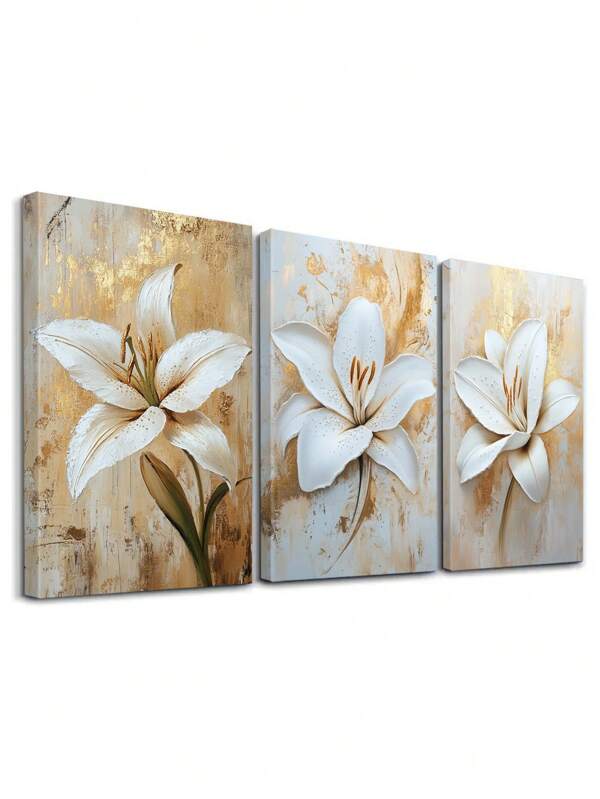 3 piezas de arte floral de pared, arte de pared con flores blancas, impresión en lienzo moderno, impresión en lienzo elegante, obra de arte en lienzo contemporánea, pósteres clásicos, pinturas clásicas, obra de arte, pintura, decoración del hogar, estética de la habitación, pósteres, regalos, con o sin marco