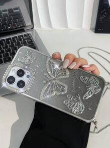 1 Peça Capa de Telefone com Brilho de Luxo com Strass em Forma de Borboleta, Compatível com 16 Pro Max, Novo Modelo Adequado para 15, 14, 13 Pro Max, 12, Capa Protetora Eletrolítica de Cobertura Completa à Prova de Choque