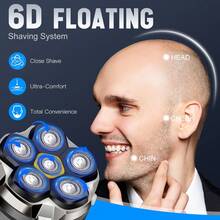 1pc Rotary Electric Shaver Six Heads Facial USB Rechargeable Men's Grooming Kit Bald Hair Cutter For Men - Grey - View 3