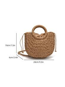 Luxury Hollow Designer Beach Shoulder Bag High Quality Brand Straw Handbag Women Summer Raffia Woven Travel Basket Tote Bags Summer Handmade Bags For Women Beach Weaving Ladies Straw Bag Wrapped Beach Bag Moon Shaped Top Handle Handbags Totes , Summer - Multicolor - View 9