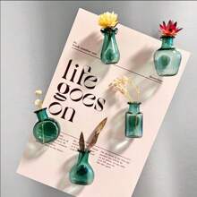 5pcs Mini Glass Vase Fridge Magnets,Mini Vase Ornaments, Home Decoration Pendants, Refrigerator Magnets, Vintage Style Flower And Cat Whisker Holder – Table Decorations Unique Gift For Her, Birthday Graduation,Housewarming, Pet Lover (Not Included Plant)