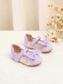 Infant/Toddler Flat Shoes, Breathable Material Soft Sole Anti-Slip Shoes With Bow Design, Simple & Elegant - Mauve Purple - View 6
