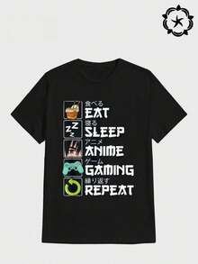 Plus Size Men's T-Shirt 100% Cotton Digital Print Anime - And - Gaming - Lifestyle - Design 220g Heavyweight T-Shirt 1Pcs - Black - View 1