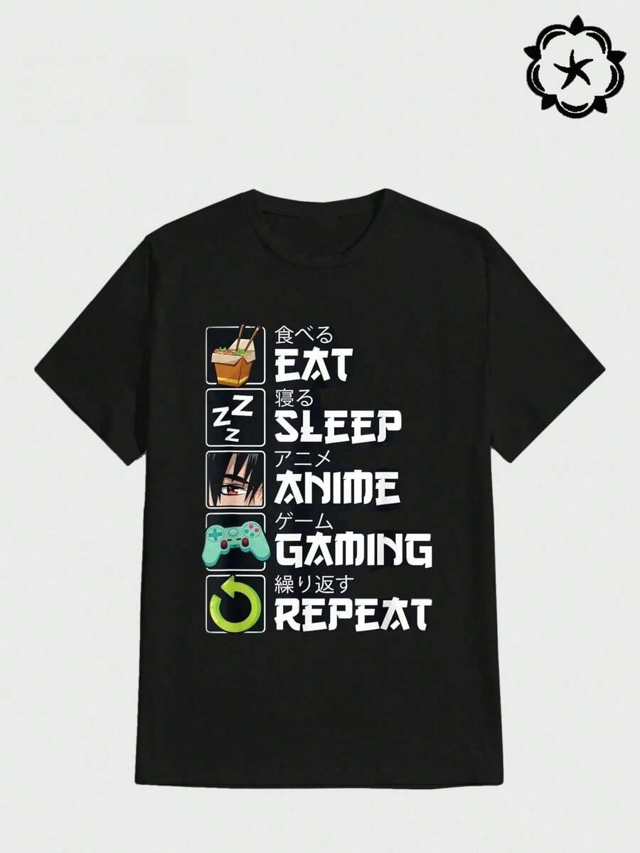 Plus Size Men's T-Shirt 100% Cotton Digital Print Anime - And - Gaming - Lifestyle - Design 220g Heavyweight T-Shirt 1Pcs - Black - View 1