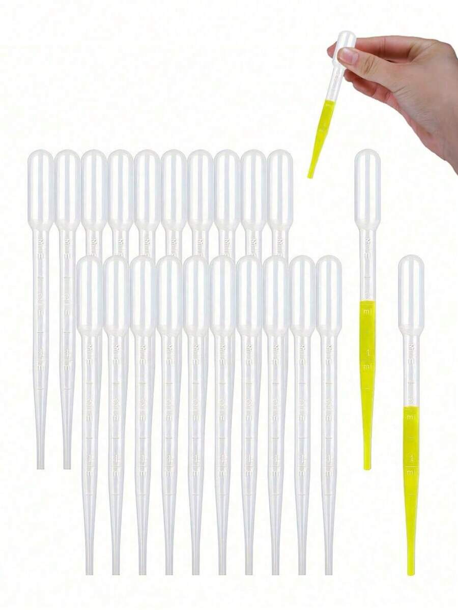 100 piezas/50 piezas/20 piezas Pipeta cuentagotas desechable de plástico transparente graduada de 3 ml, cuentagotas para aceites esenciales, alimentación, uso de laboratorio - surtido aleatorio - transparente - Ver 1