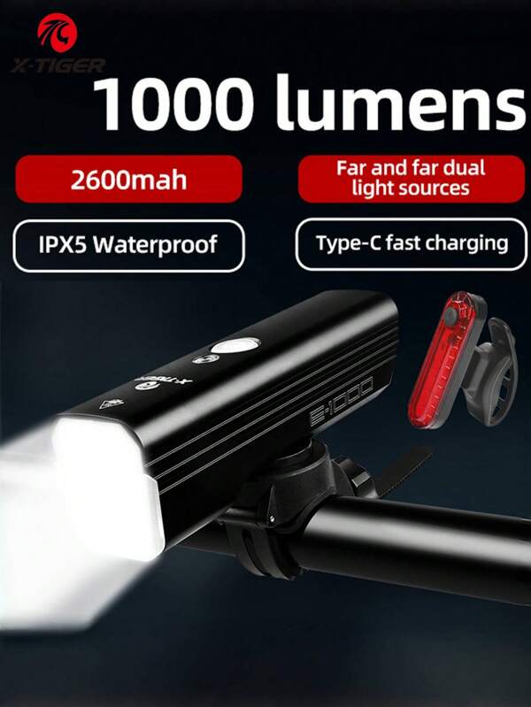 X-TIGER X-TIGER Rechargeable 10000 Lumen Super Bright IPX5 Waterproof Bicycle Headlight,Bicycle Headlight And Tail Light Set,Road Mountain Bike Headlight And Tail Light