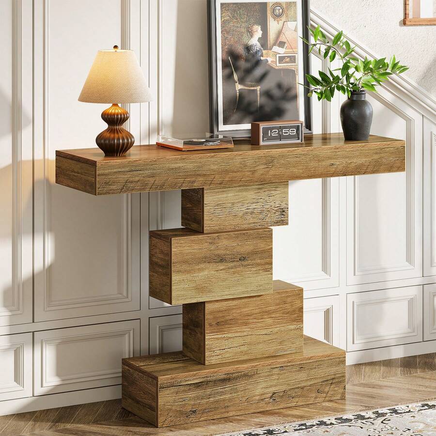 LITTLE TREE 42.5-Inch Modern Console Table, Narrow Wood Entryway Table Accent Table For Living Room, Hallway, Entrance - 淺棕色 - 查看 1