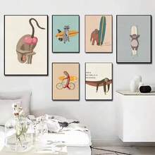 1 件/3 件墙面艺术海报可选相框/带框现代复古卡通冲浪动物冲浪树懒青蛙浣熊斑马海报高清海报房间酒吧咖啡厅装饰艺术墙壁绘画图片 - 彩色 - 查看 7