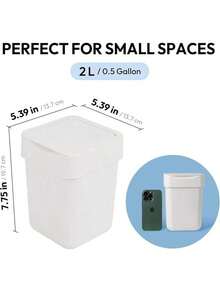 Mini Trash Can, Countertop Trash Can With Lid, 2 Liter/ 0.5 Gallon, Waste Basket, Garbage Container For Coffee Bar, Bathroom, Kitchen, Office, Desk, Bedroom - White - White - View 5