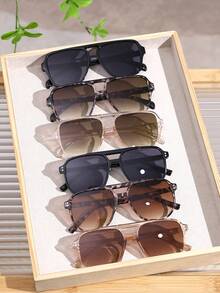 6pcs Women's Plastic Aviator , Unique Double Beam Design, Colored Lenses, Personalized Retro Fashion Glasses Set, Suitable For Outdoor Driving, Golf, Beach And Other Occasions - Nhiều màu - Xem 1