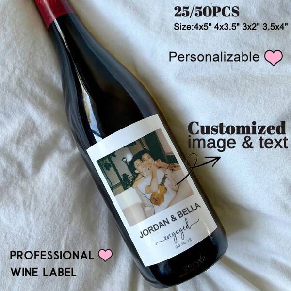 25/50PCS Custom Wine Bottle Labels Waterproof Label Custom Photo, Champagne Wine Label Photo Stickers, Personalized Engagement Labels, Self-Adhesive Wine Bottle Labels,Wine Bottle Stickers For Bridesmaid Maid Of Honor Proposal Wine Label Wedding Gift Anniversaries