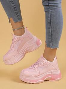Women's Preppy Style Casual Outdoor Sneakers, Breathable & Comfortable - Pink - View 2