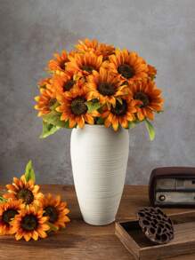 1pc Artificial Sunflower Bouquet, Double Head Blue Sunflower Long Stem Silk Fake Big Sunflower Decoration For Garden Decoration Supplies Outdoor Home Wedding Birthday Party Decoration, Mother's Day Or Birthday, Anniversary Gift Flower Arrangement Decoration, Farmhouse Home Bohemian Style Wedding Table Centerpiece,Fall Decor,Autumn