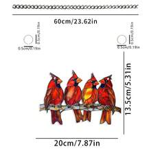 A Colorful Glass Hanging Window Decoration With Three Cardinals, 2D Acrylic Sign, Sun Catcher, All Season Decoration, Multi-Functional Bird Theme, Floral Wreath Decoration, Home And Garden Decoration, Perfect Gift For Friends, Garden And Lawn Accessories. - Multicolor - View 5