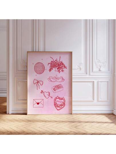 Retro Valentine's Day Poster Pink & Red Retro Wall Art Pink Print Preppy Cute Wall Art Girly Y2k Decor Love Digital Wall Art Canvas Painting Posters And Prints Wall Art Pictures For Living Room Decoration Optional Frame ,Wall Art With Frame