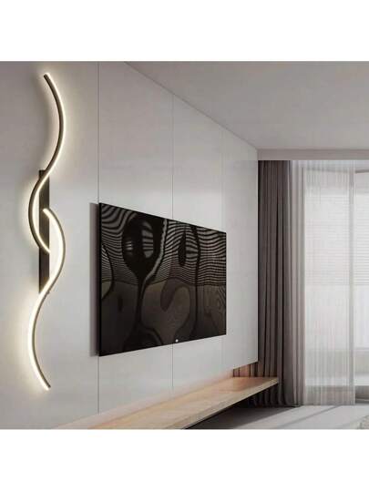 1pc Charging LED Wand Lamp, Adjustable Temperature Brightness, Dimmable Remote Control, 60/80cm Long Strip, Zwart Aluminum Material, Easy To Install Bedroom Kitchen Corridor Staircase Villa Restaurant view 3