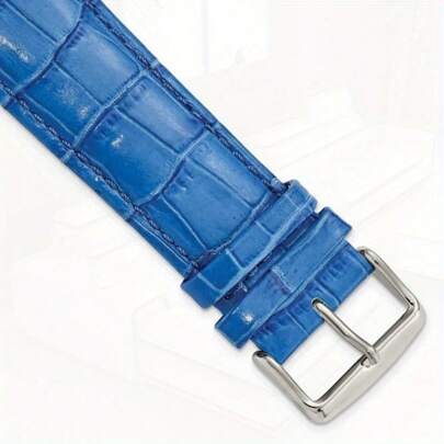 Local Delivery-With Silvery-Tone Buckle 7.5 Inch Watch Band 24mm Blue Crocodile Grain Chronograph Faux Leather