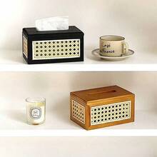 Vintage Rattan Desktop Paper Towel Holder Box, Home Dining Table, Bedroom, Living Room, Lightweight Luxury Tissue Box - Multicolor - View 2